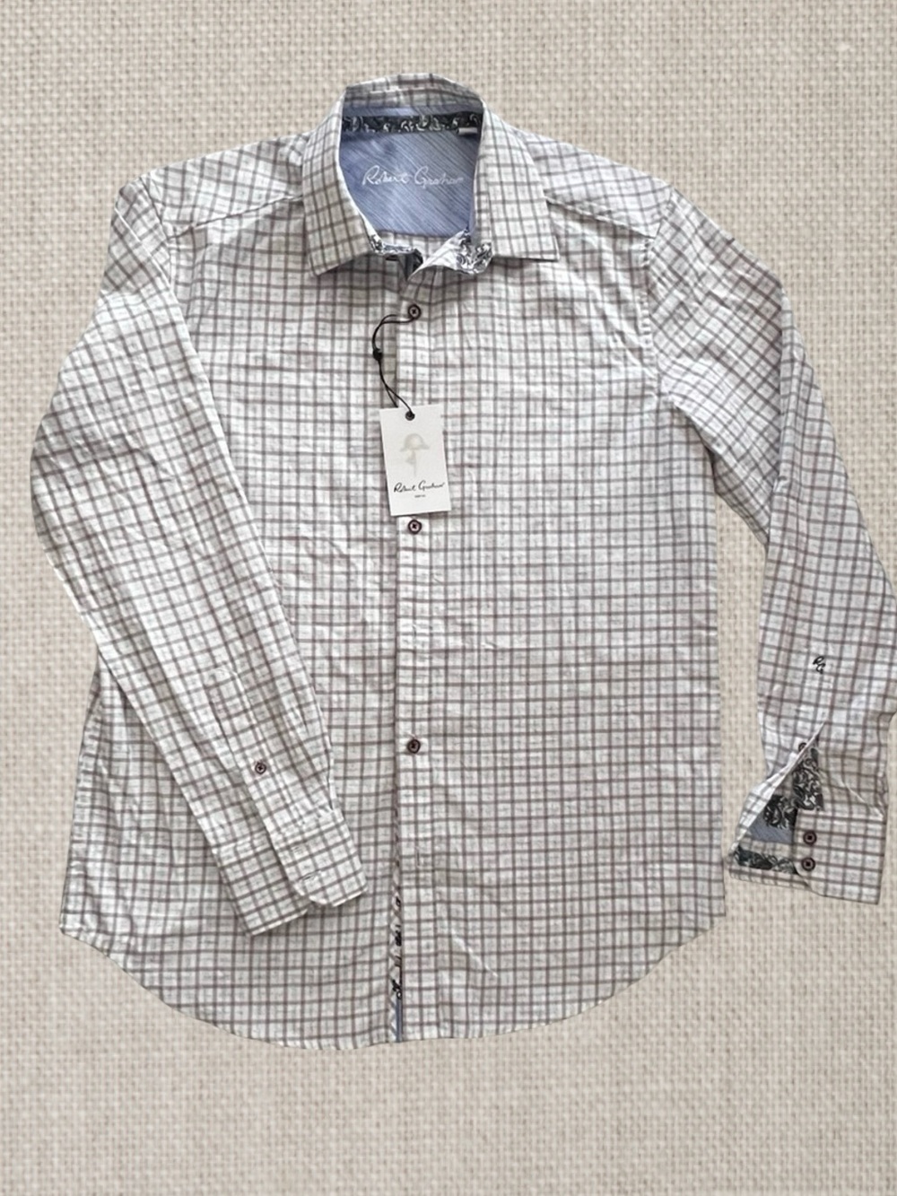 NWT Robert Graham Men's Long Sleeve Grid Check Button Down Shirt Contrast Cuff